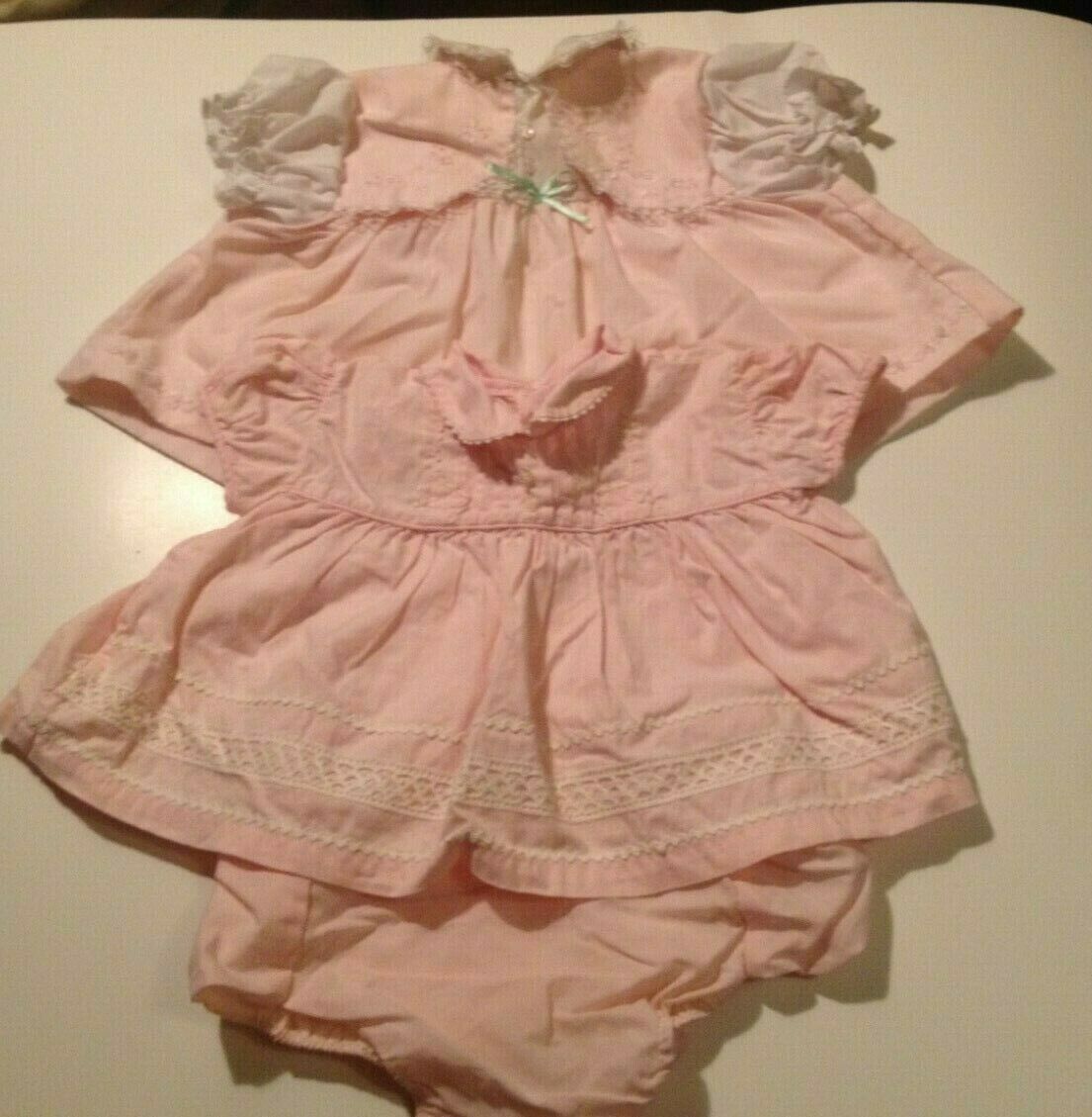 Vintage Pink Baby Dress Lot~used~baby Girl Clothes~2 Dresses~1 Pants~newborn