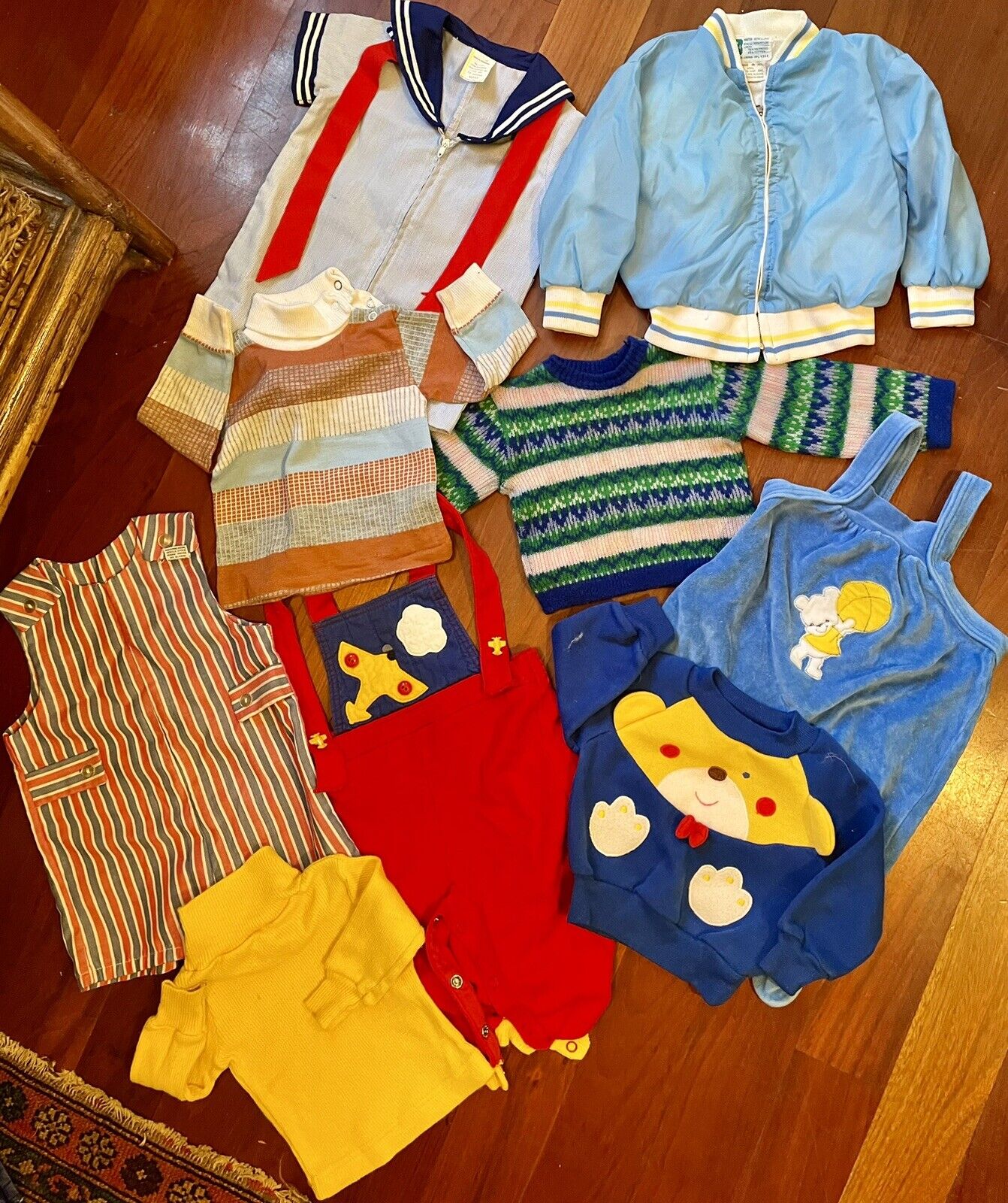 Vintage Vtg Baby Boy Clothing Lot 1970, 80s Teddy Bear Cotton Wool 12 Months