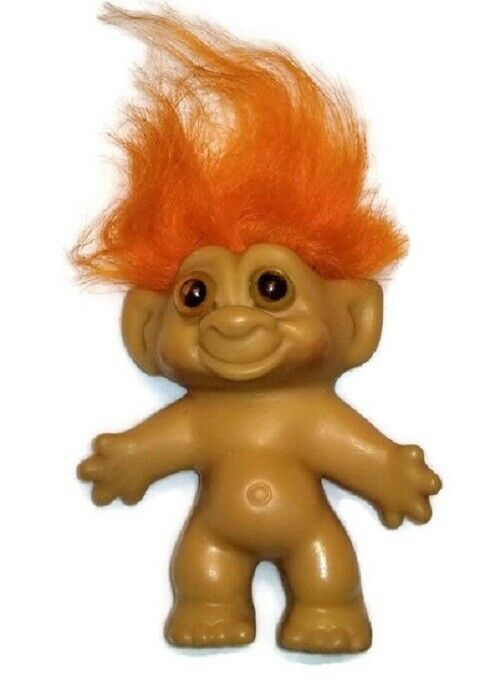 Dam Tab Troll Doll Orange Hair - 3" Vintage - Unmarked - Collectible