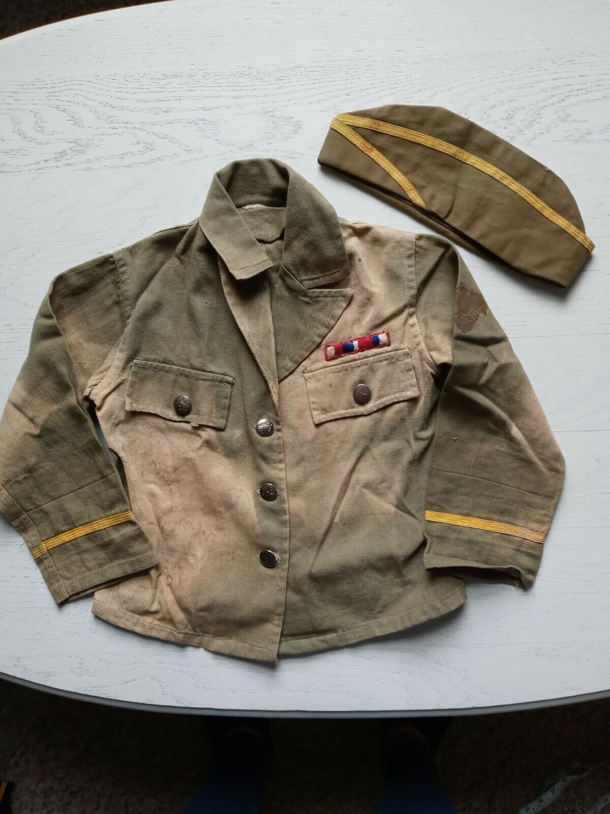 Vintage 1940's Toddler Boys U.s. Military Jacket Hat Set Dress Up Costume