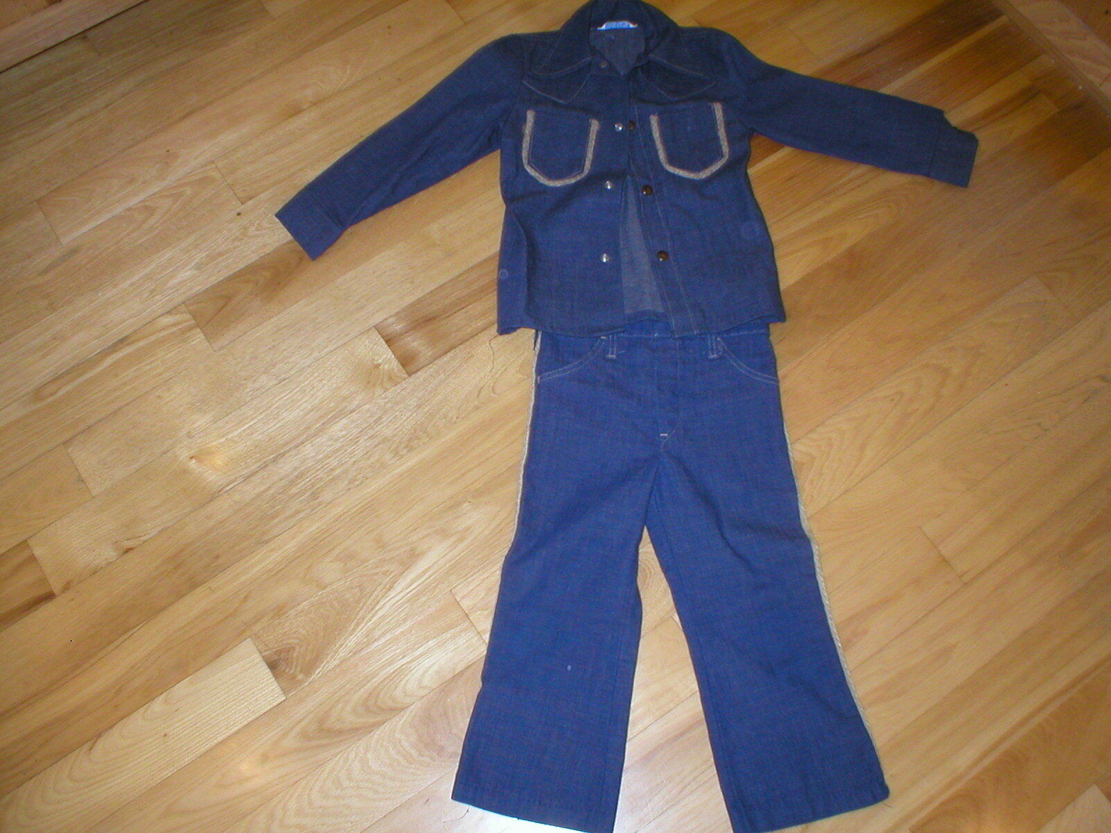 Vintage Child's Denim Jeans Suit Jacket & Pants Set Little Leggs Braided Trim