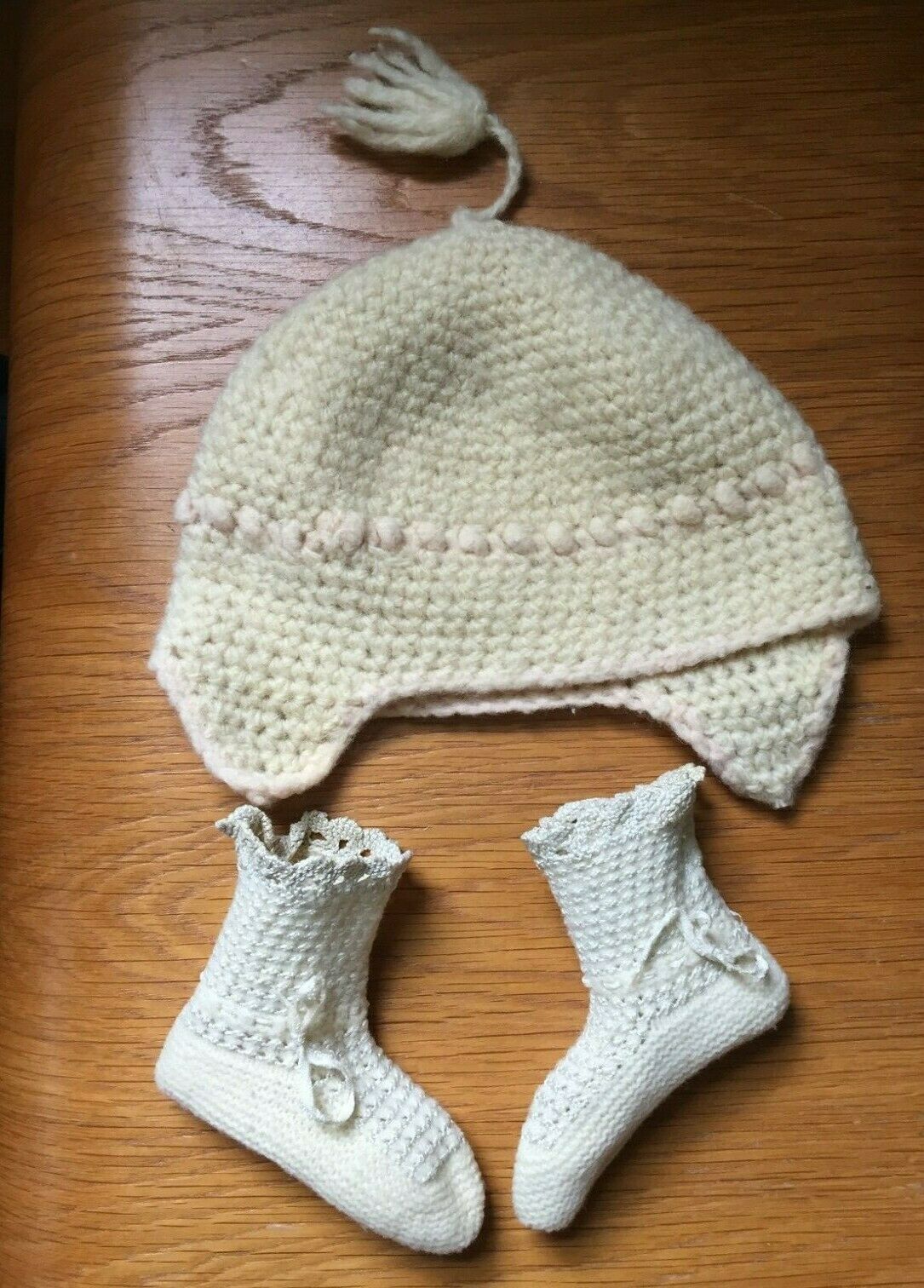 Vintage, Baby Hat And Booties, Hand Knitted