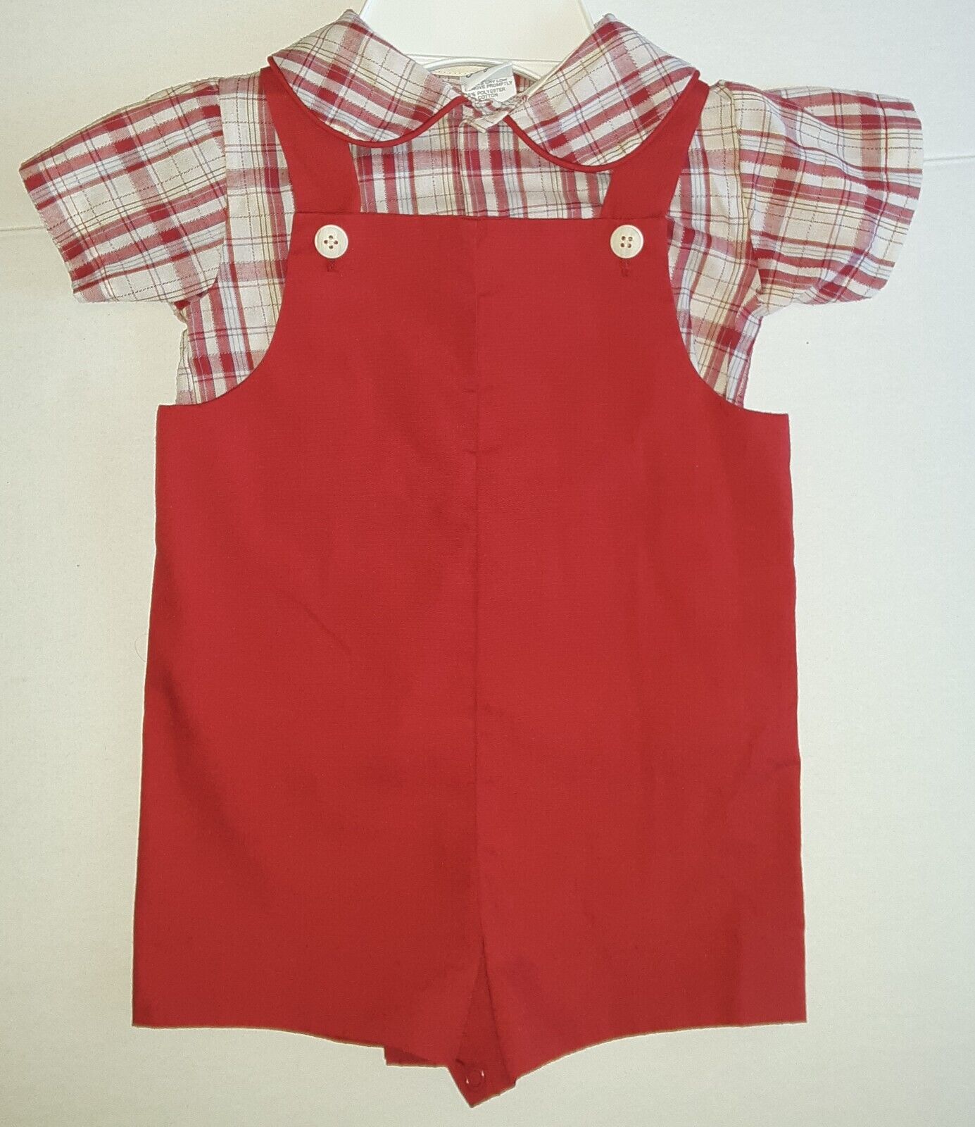 Baby Boy Vintage Bryan Outfit Overall Shorts & Plaid Shirt Set Size 24 Month