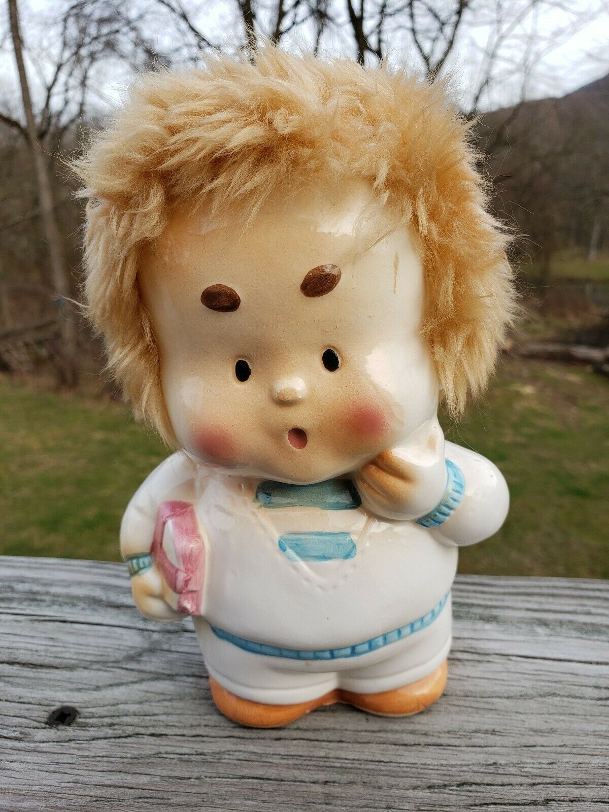 1960s Boy Bank With Faux Hair