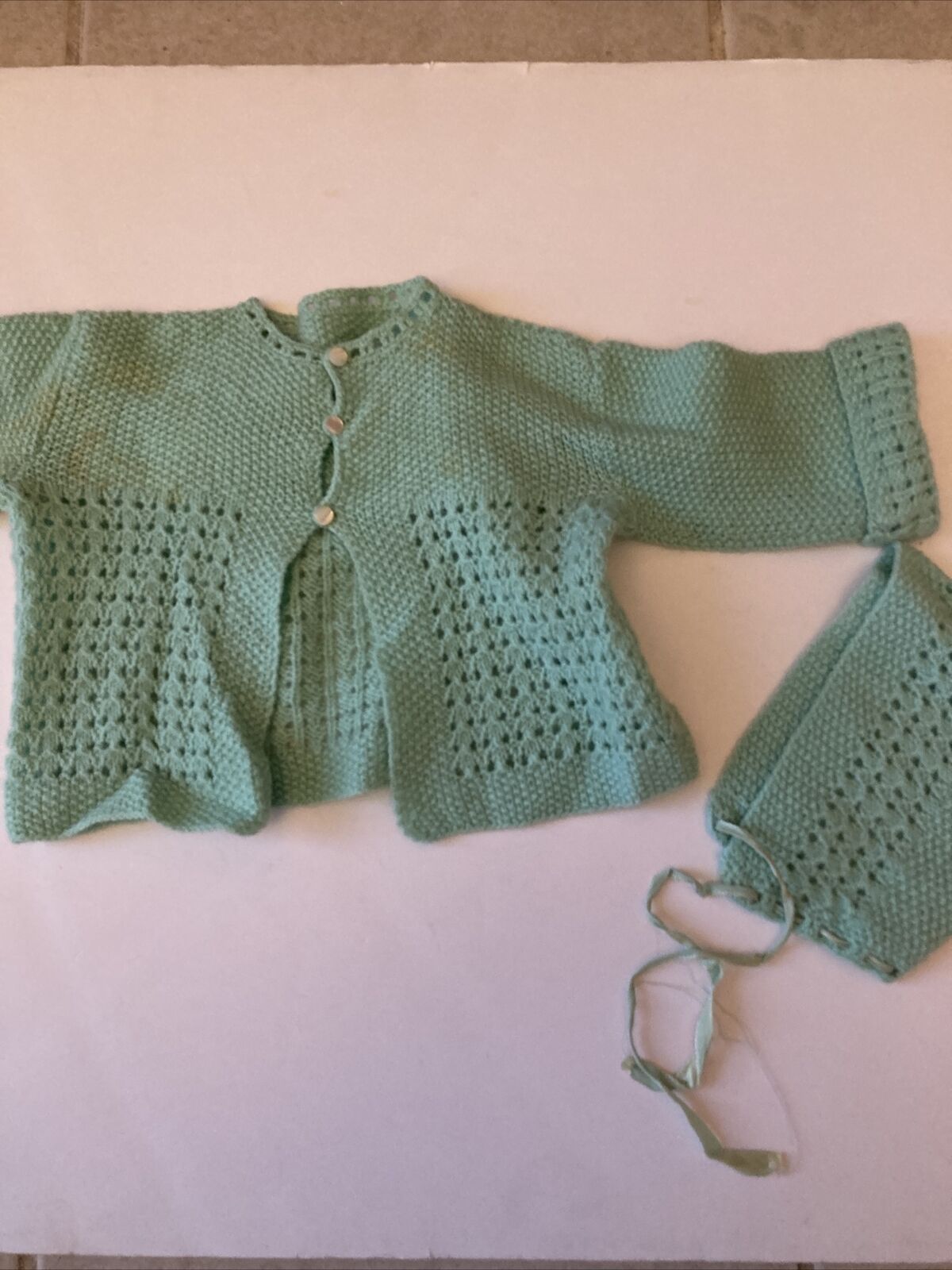 Vintage Knit Baby Sweater And Bonnet Set