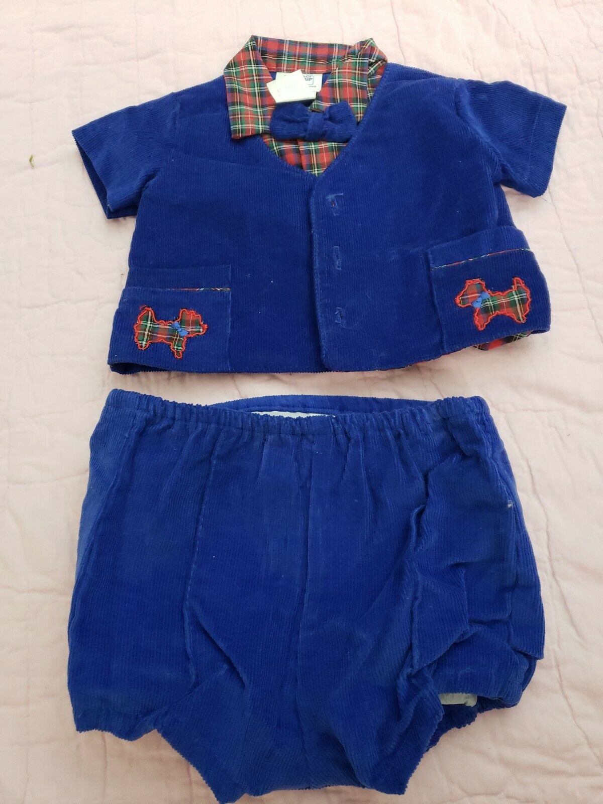 Vtg Nos Infant Baby Boy Newborn Mayfair Blue Suit Tie Outfit Diaper Cover 80s